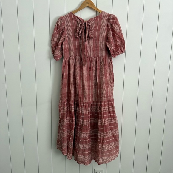 English Factory Puff Sleeve Plaid Midi Dress Pink - Picture 8 of 8